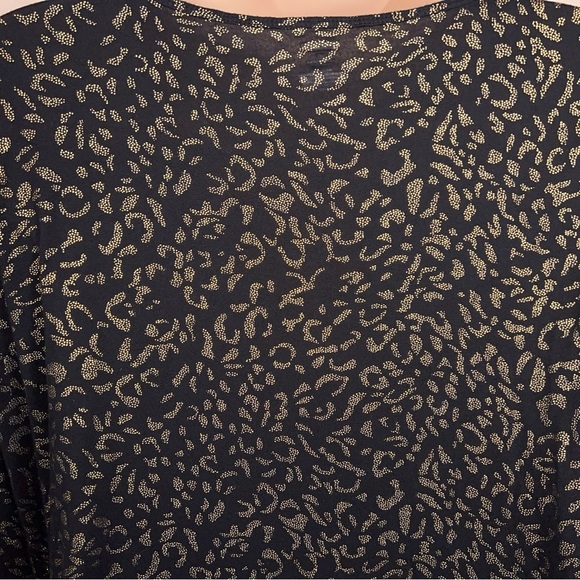2X J Lo Black Gold Leopard Animal Wrap Look Top Stretch Shimmer Draped Plus - Picture 9 of 12